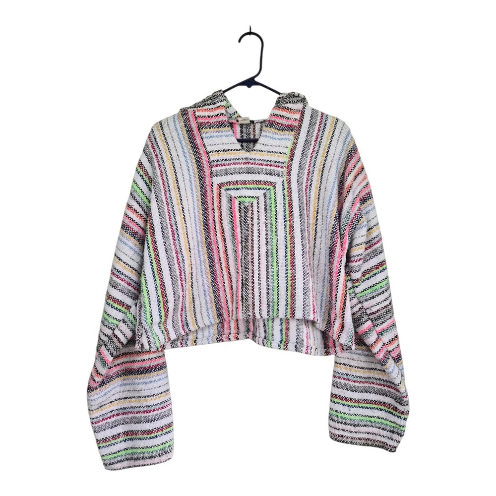 Earthbound Trading Co Multicolor Baja Hoodie Cropped Pullover Boho Festival S
